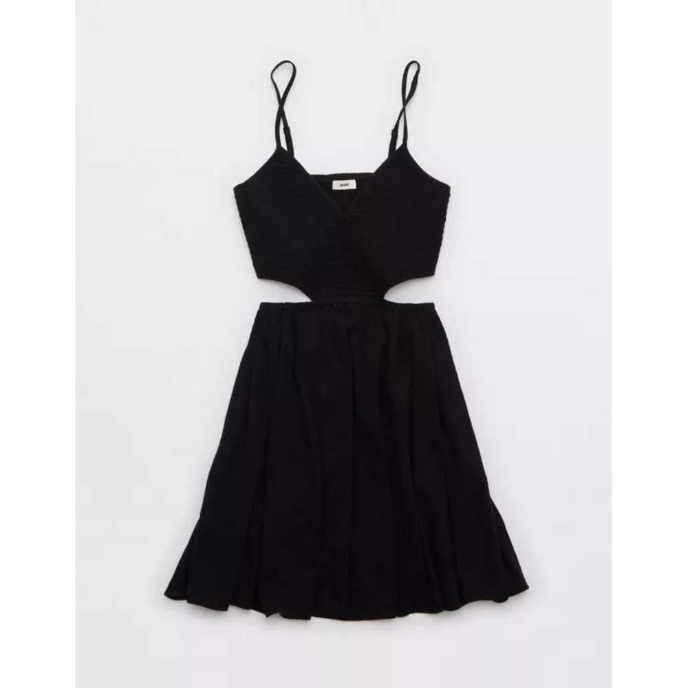 aerie Smocked Cut Out Mini Dress In True Black - Women's Medium- Preppy